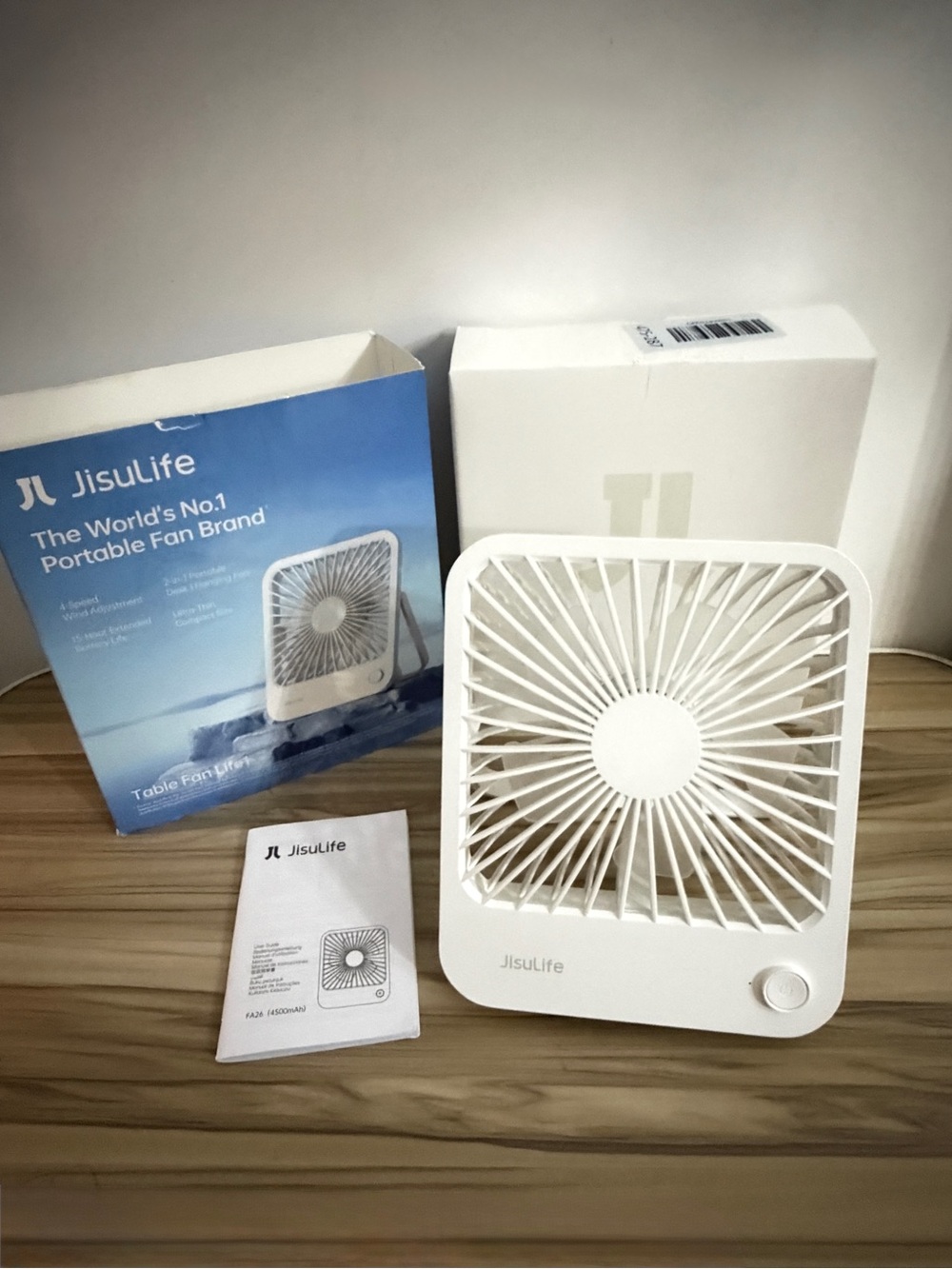 JISULIFE Rechargeable Desk Fan - White, 4500mAh